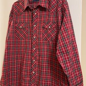 Wrangler Men's Red and Black Plaid Button Up Pearl Snap Western Shirt